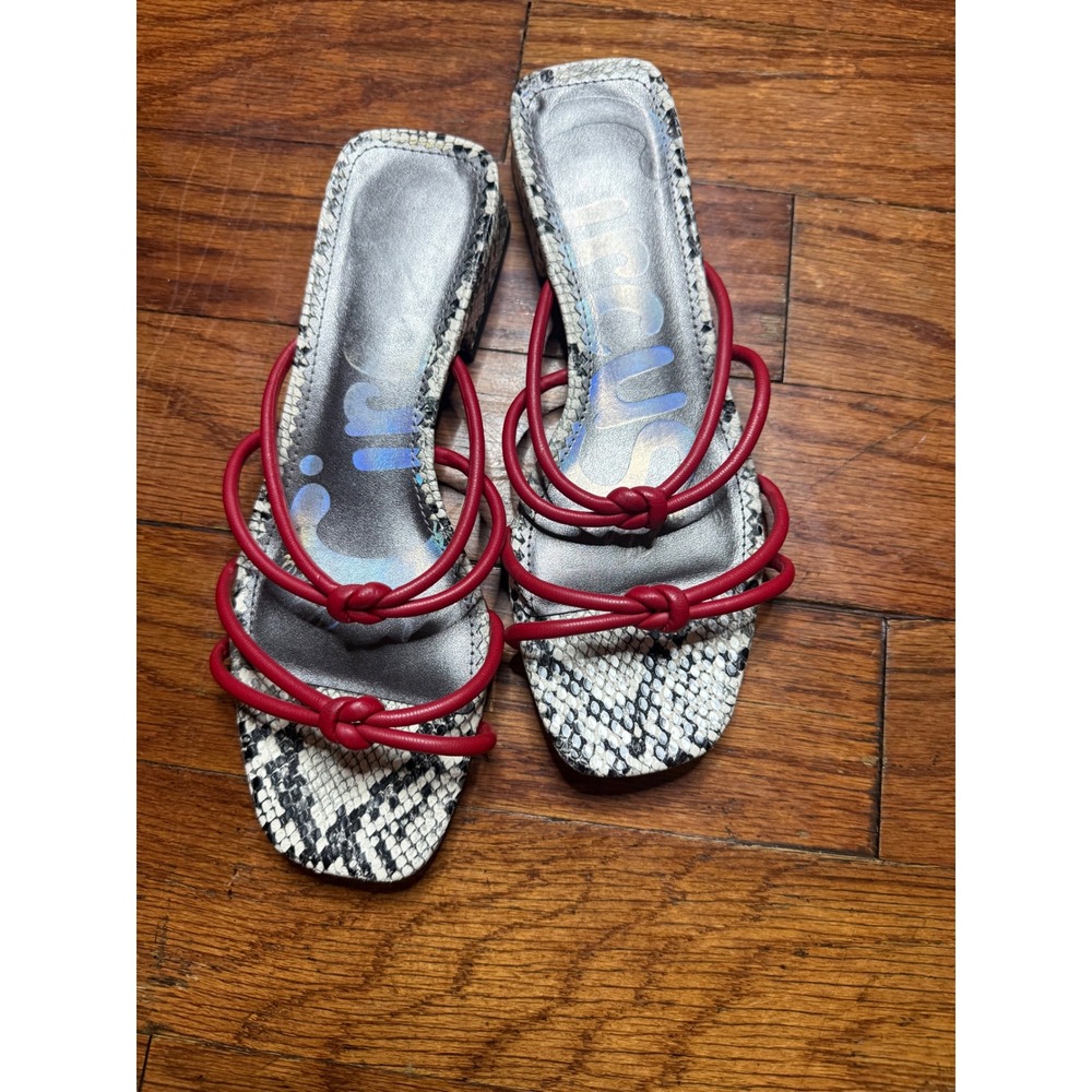 Circus by Sam Edelman Red Strappy Snakeskin Block Heel Sandals Slides Womens 6M